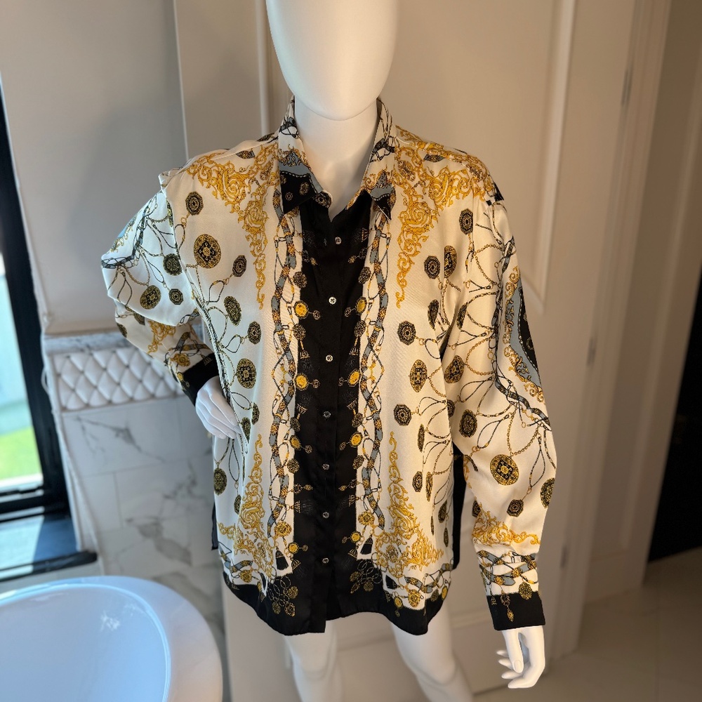 Zara Woman, Size L, Black, Cream & Gold